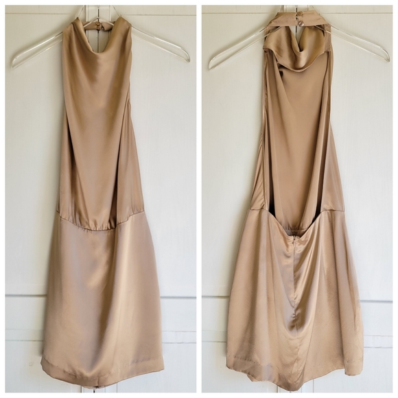 ⬇️ The Sei X REVOLVE Cowl Halter Mini Dress in Champagne Size US 6 NWT - Picture 3 of 7